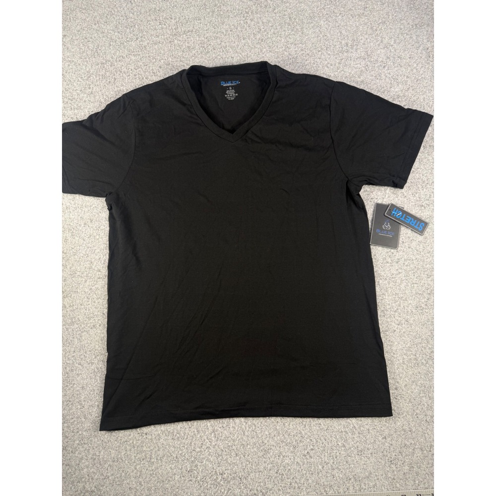 Blue Ice Mens V-Neck T-Shirt Black Short Sleeve Stretch Cotton Blend Small